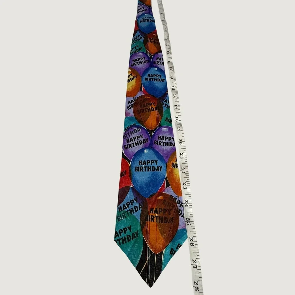 Ralph Marlin Happy Birthday Balloons Vintage 1999 Men's Necktie Multi Color